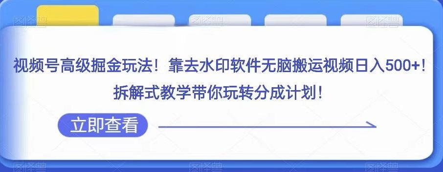 视频号高级掘金玩法，靠去水印软件无脑搬运视频日入500+，拆解式教学带你玩转分成计划【揭秘】-网创资源