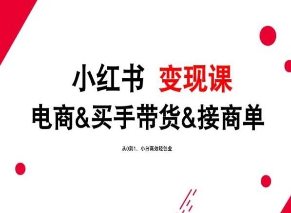 2024年最新小红书变现课，电商&买手带货&接商单，从0到1，小白高效轻创业-网创资源