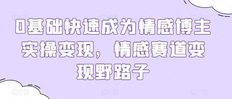 0基础快速成为情感博主实操变现，情感赛道变现野路子-网创资源