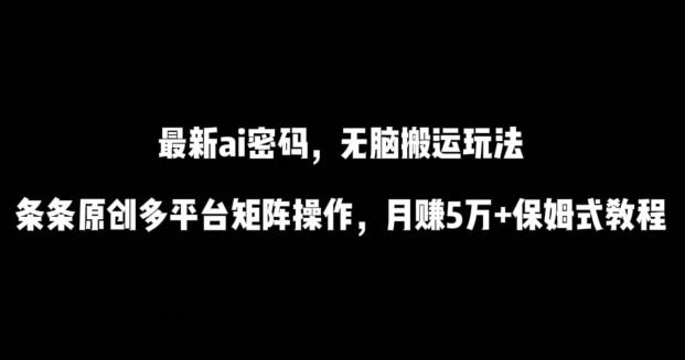 最新ai流量密码，傻瓜式搬运玩法，条条原创，多平台矩阵操作，月赚5万+保姆式教程【揭秘】-网创资源
