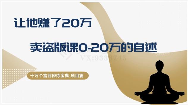 十万个富翁修炼宝典之9.让他赚了20万，卖盗版课0-20万的自述-网创资源