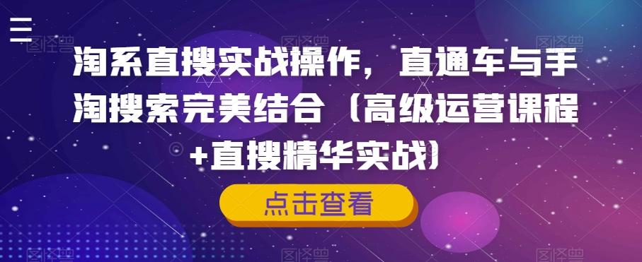 淘系直搜实战操作，直通车与手淘搜索完美结合（高级运营课程+直搜精华实战）-网创资源