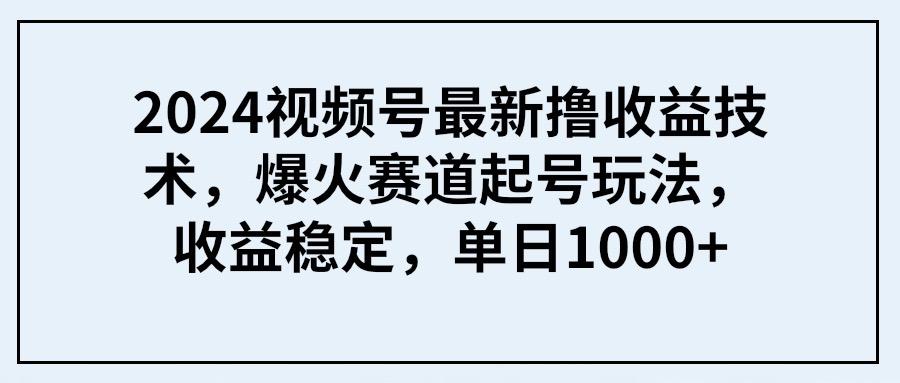 (9651期) 2024视频号最新撸收益技术，爆火赛道起号玩法，收益稳定，单日1000+-网创资源
