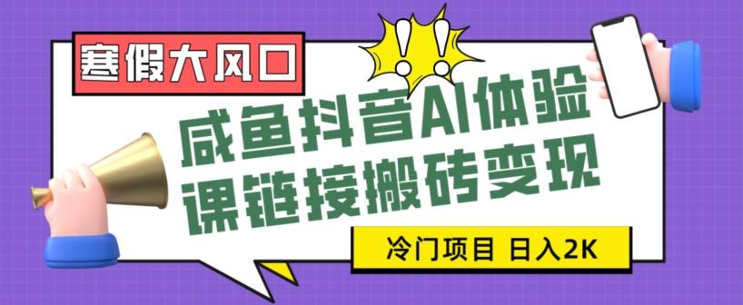 寒假大风口咸鱼抖音AI体验课链接搬砖变现，全网首发冷门项目，小白可日入2K+【揭秘】-网创资源