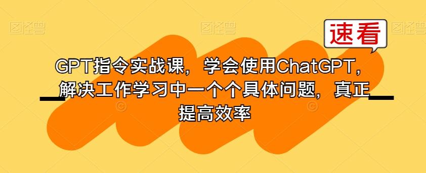 GPT指令实战课，学会使用ChatGPT，解决工作学习中一个个具体问题，真正提高效率-网创资源