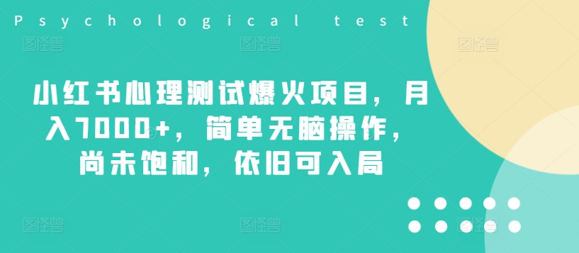 小红书心理测试爆火项目，月入7000+，简单无脑操作，尚未饱和，依旧可入局-网创资源