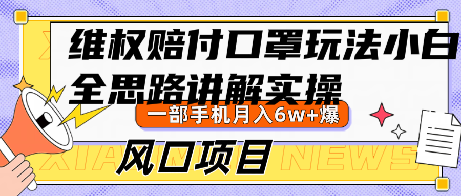 维权赔付口罩玩法，小白也能月入6w+，风口项目实操-网创资源