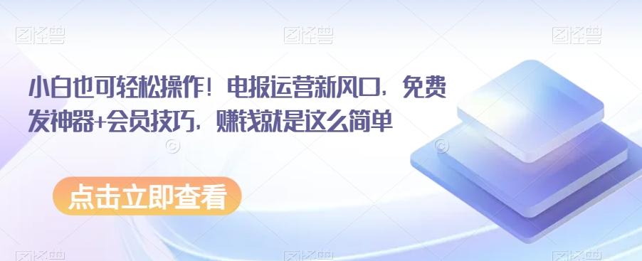 小白也可轻松操作！电报运营新风口，免费发神器+会员技巧，赚钱就是这么简单-网创资源