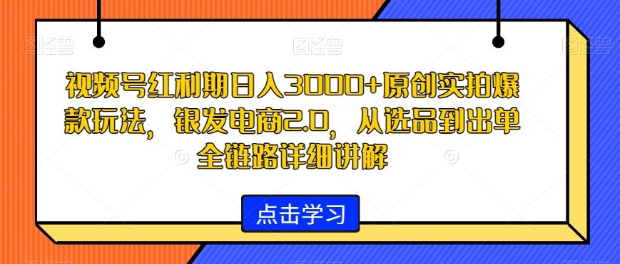 视频号红利期日入3000+原创实拍爆款玩法，银发电商2.0，从选品到出单全链路详细讲解【揭秘】-网创资源