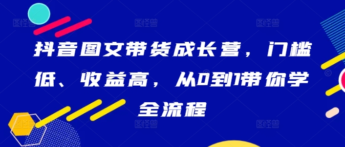 抖音图文带货成长营，门槛低、收益高，从0到1带你学全流程-网创资源