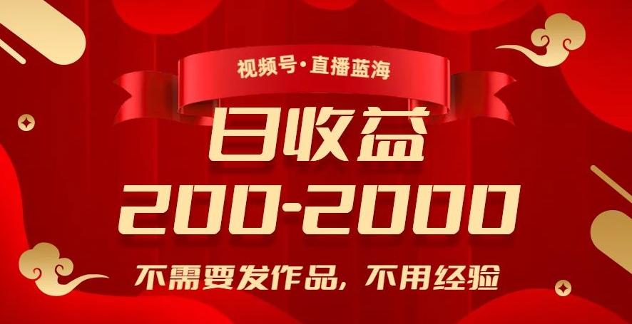 视频号直播蓝海，不需要发作品，不用经验，日入200-2000+【揭秘】-网创资源