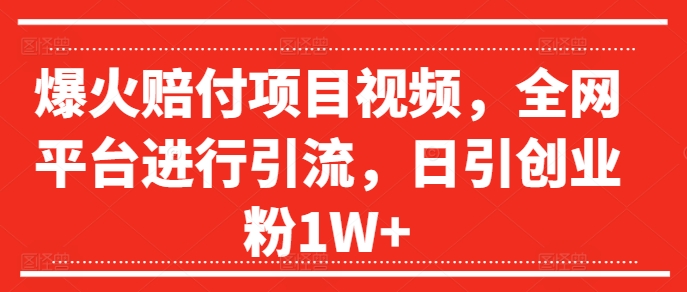 爆火赔付项目视频，全网平台进行引流，日引创业粉1W+【揭秘】-网创资源