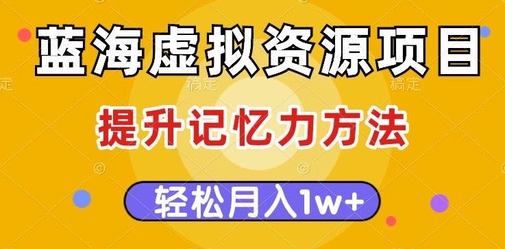 蓝海虚拟资源项目，提升记忆力方法，多种变现方式，轻松月入1w+【揭秘】-网创资源