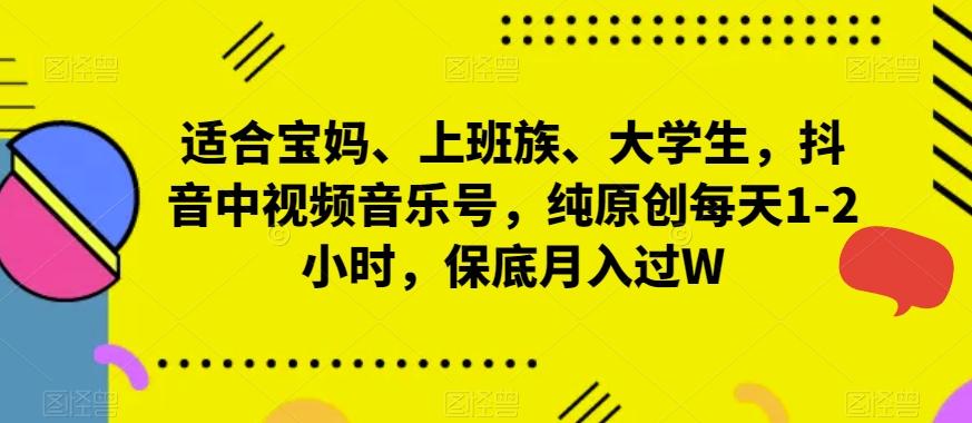 适合宝妈、上班族、大学生，抖音中视频音乐号，纯原创每天1-2小时，保底月入过W-网创资源
