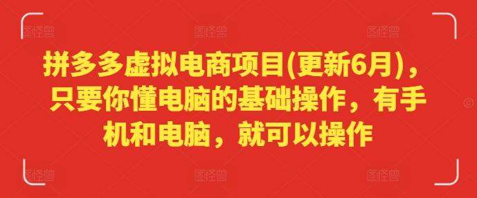 拼多多虚拟电商项目(更新6月)，只要你懂电脑的基础操作，有手机和电脑，就可以操作-网创资源