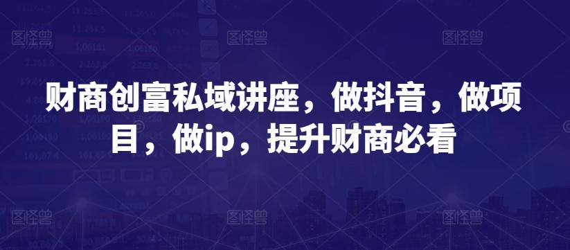 财商创富私域讲座，做抖音，做项目，做ip，提升财商必看-网创资源