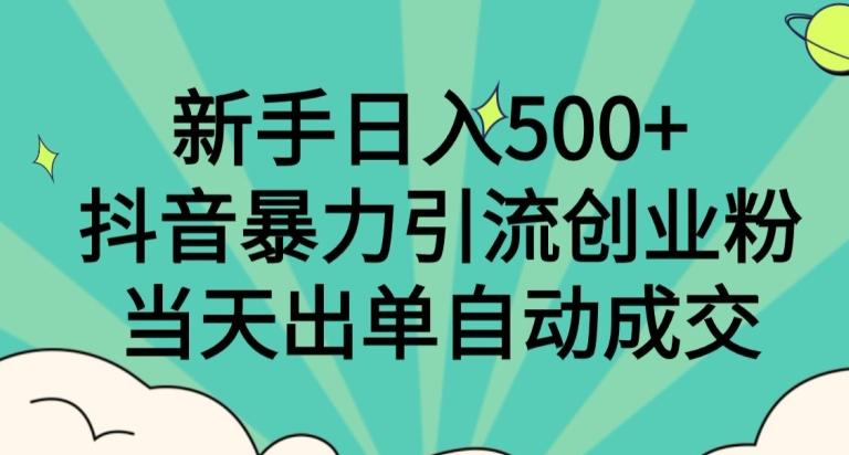 新手日入500+，抖音暴力引流创业粉，当天出单自动成交-网创资源