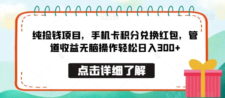 纯捡钱项目，手机卡积分兑换红包，管道收益无脑操作轻松日入300+-网创资源