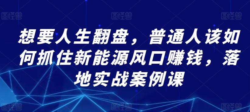 想要人生翻盘，普通人该如何抓住新能源风口赚钱，落地实战案例课-网创资源