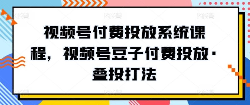 视频号付费投放系统课程，视频号豆子付费投放·叠投打法-网创资源