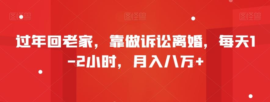 过年回老家，靠做诉讼离婚，每天1-2小时，月入八万+-网创资源