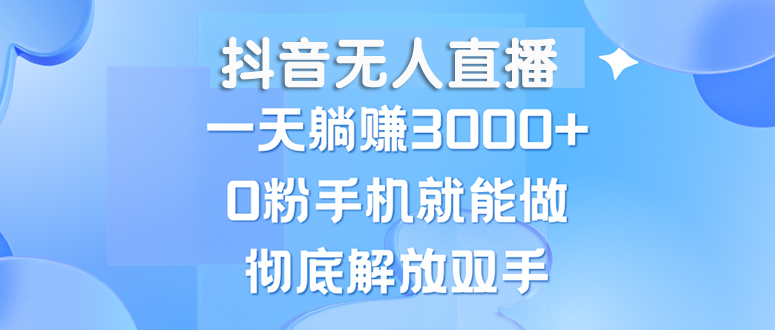 抖音无人直播，一天躺赚3000+，0粉手机就能做，新手小白均可操作-网创资源