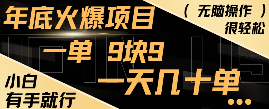 年底火爆项目，一单9.9，一天几十单，只需一部手机，傻瓜式操作，小白有手就行-网创资源
