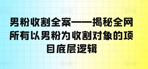 男粉收割全案——揭秘全网所有以男粉为收割对象的项目底层逻辑-网创资源