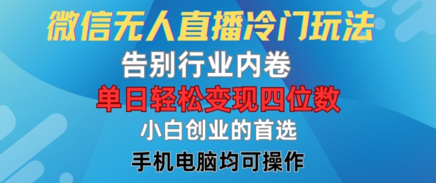 微信无人直播冷门玩法，告别行业内卷，单日轻松变现四位数，小白的创业首选【揭秘】-网创资源