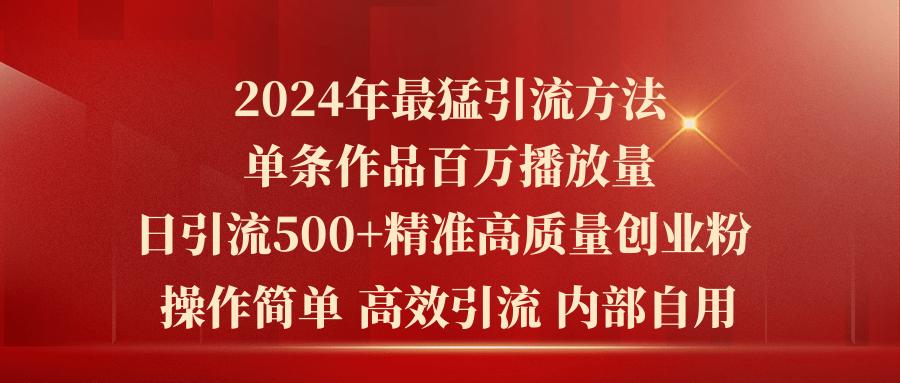 2024年最猛暴力引流方法，单条作品百万播放 单日引流500+高质量精准创业粉-网创资源