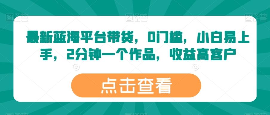 最新蓝海平台带货，0门槛，小白易上手，2分钟一个作品，收益高【揭秘】-网创资源