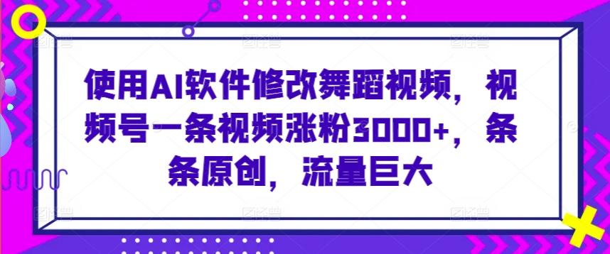 使用AI软件修改舞蹈视频，视频号一条视频涨粉3000+，条条原创，流量巨大【揭秘】-网创资源