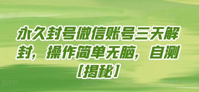 永久封号微信账号三天解封，操作简单无脑，自测【揭秘】-网创资源