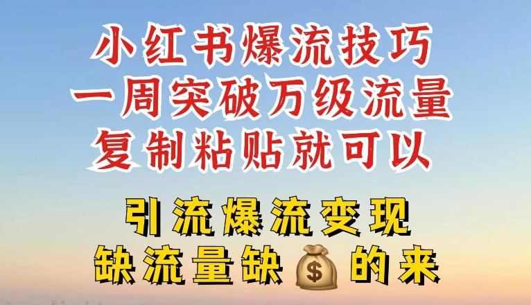 小红书爆流技巧，一周突破万级流量，复制粘贴就可以，引流爆流变现【揭秘】-网创资源