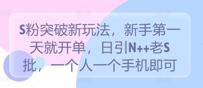 S粉突破新玩法，新手第一天就开单，日引N++老S批，一个人一个手机即可【揭秘】-网创资源