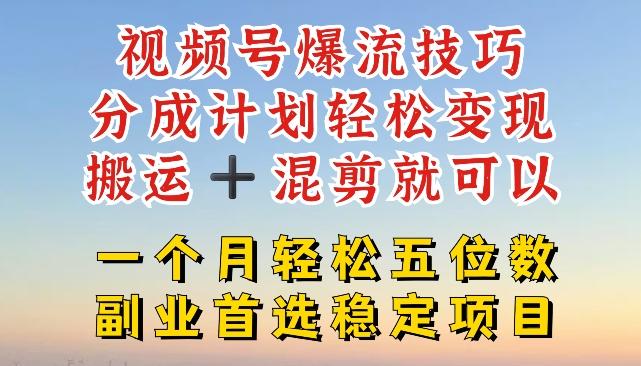 视频号爆流技巧，分成计划轻松变现，搬运 +混剪就可以，一个月轻松五位数稳定项目【揭秘】-网创资源
