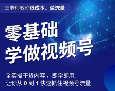 王老师教你低成本、做流量，零基础学做视频号，0-1快速抓住视频号流量-网创资源