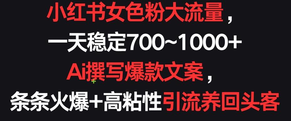小红书女色粉大流量，一天稳定700~1000+  Ai撰写爆款文案，条条火爆+高粘性引流养回头客【揭秘】-网创资源