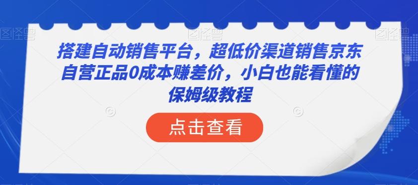 搭建自动销售平台，超低价渠道销售京东自营正品0成本赚差价，小白也能看懂的保姆级教程【揭秘】-网创资源