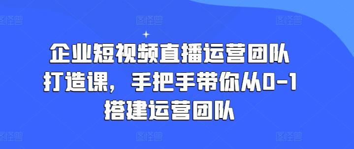 企业短视频直播运营团队打造课，手把手带你从0-1搭建运营团队-网创资源