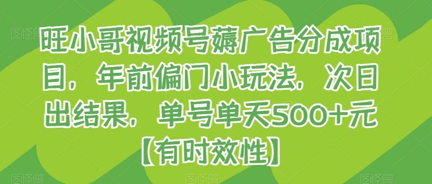 旺小哥视频号薅广告分成项目，年前偏门小玩法，次日出结果，单号单天500+元【有时效性】-网创资源