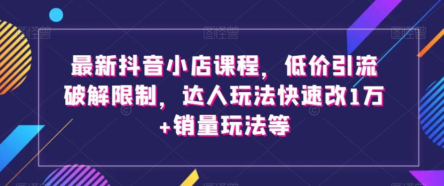 最新抖音小店课程，低价引流破解限制，达人玩法快速改1万+销量玩法等-网创资源