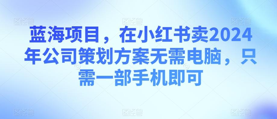 蓝海项目，在小红书卖2024年公司策划方案无需电脑，只需一部手机即可-网创资源