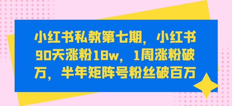 小红书私教第七期，小红书90天涨粉18w，1周涨粉破万，半年矩阵号粉丝破百万-网创资源
