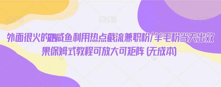 外面很火的2024咸鱼利用热点截流兼职粉/羊毛粉当天出效果保姆式教程可放大可矩阵(无成本)-网创资源