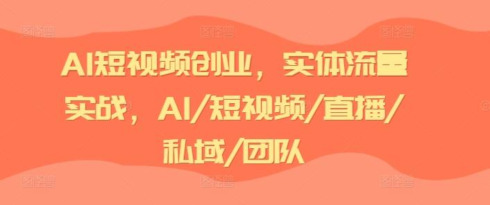 AI短视频创业，实体流量实战，AI/短视频/直播/私域/团队-网创资源