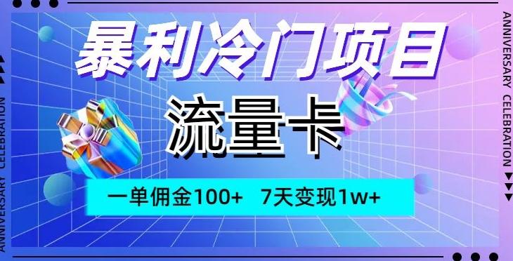 暴利冷门项目，流量卡，一单佣金100+，7天变现1w+-网创资源