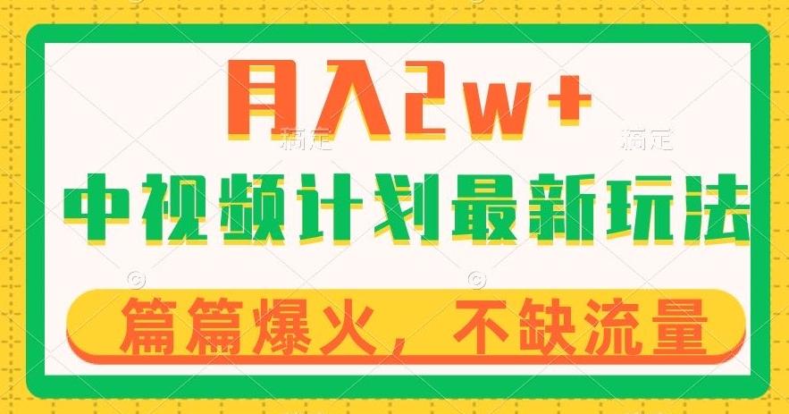 中视频计划全新玩法，月入2w+，收益稳定，几分钟一个作品，小白也可入局【揭秘】-网创资源