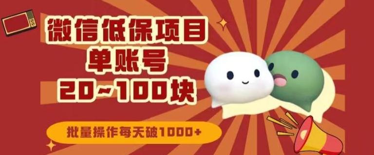 微信领低保单账号20元-100元，批量操作每天破1000+-网创资源