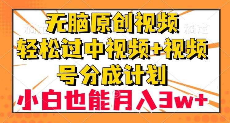 无脑原创视频，轻松过中视频+视频号分成计划，小白也能月入3w+【揭秘】-网创资源